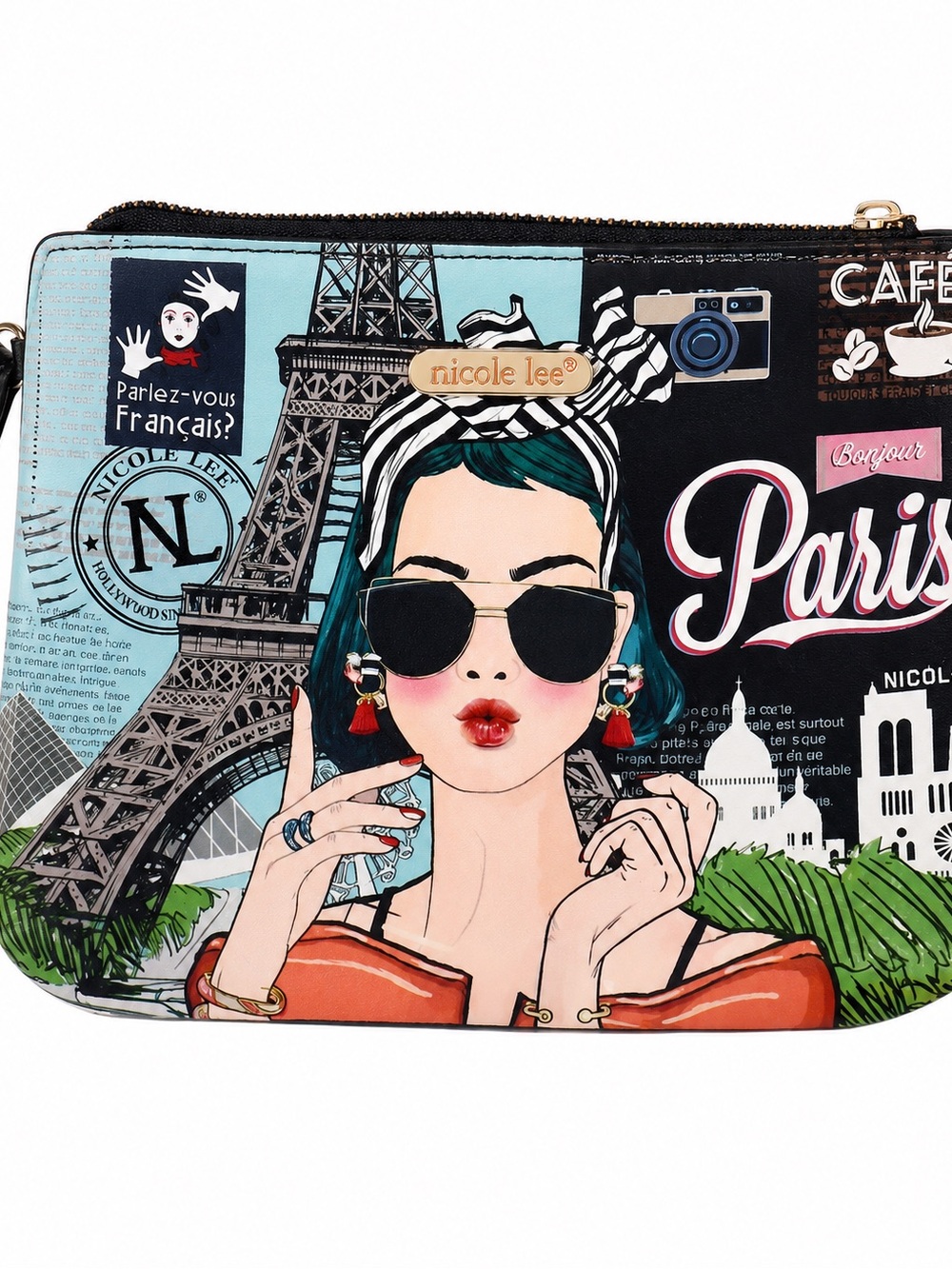 Nicole Lee Paris Print Vegan Leather Wristlet Pouch